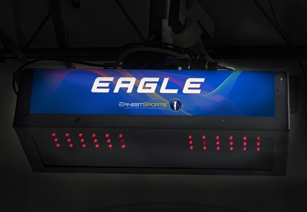 ES Eagle Sim overhead unit mounted above an indoor hitting bay