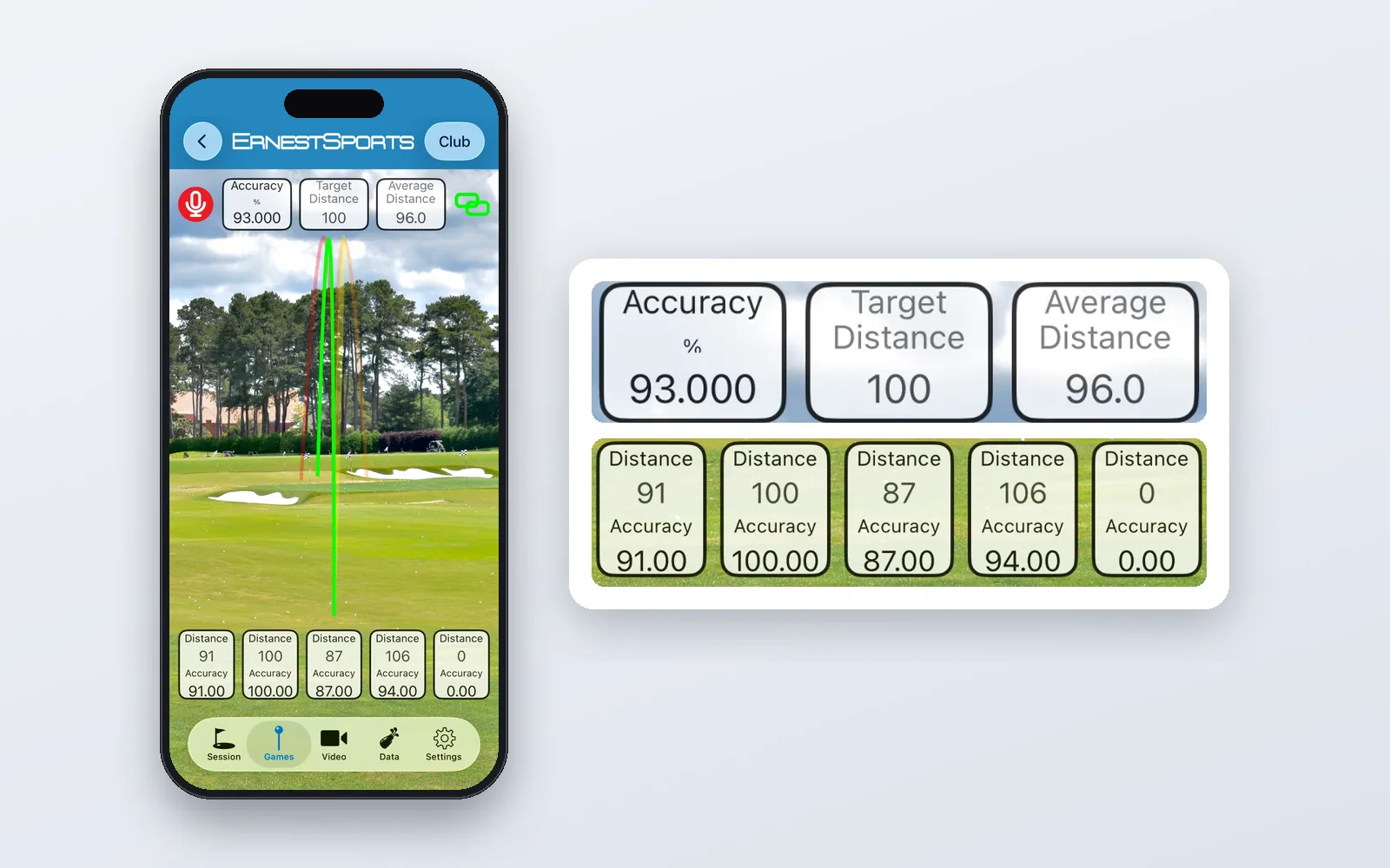 Five Shot practice game scoreboard in the ES Range app