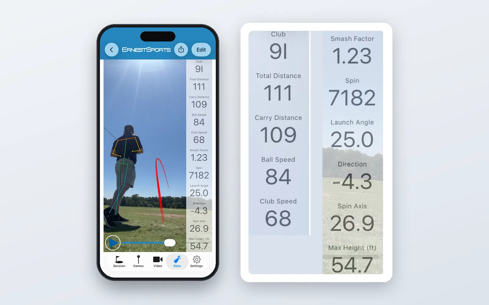 Shot Trace ball flight drawn on a swing video in ES Range
